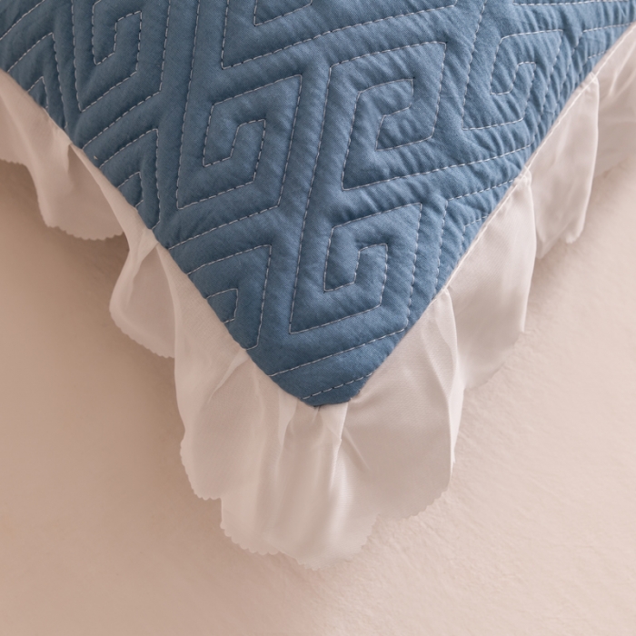 91家纺网 家纺一手货源 找家纺 梦舒羽2025新款夹棉花边双人枕套单人加厚长款枕芯套 浅蓝