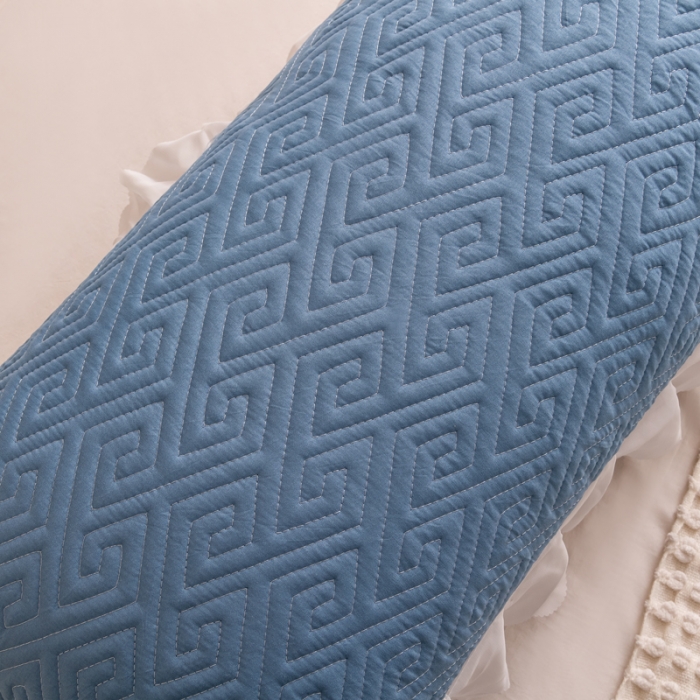 91家纺网 家纺一手货源 找家纺 梦舒羽2025新款夹棉花边双人枕套单人加厚长款枕芯套 浅蓝