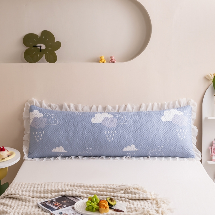 91家纺网 家纺一手货源 找家纺 梦舒羽2025新款夹棉花边双人枕套单人加厚长款枕芯套 撒娇云