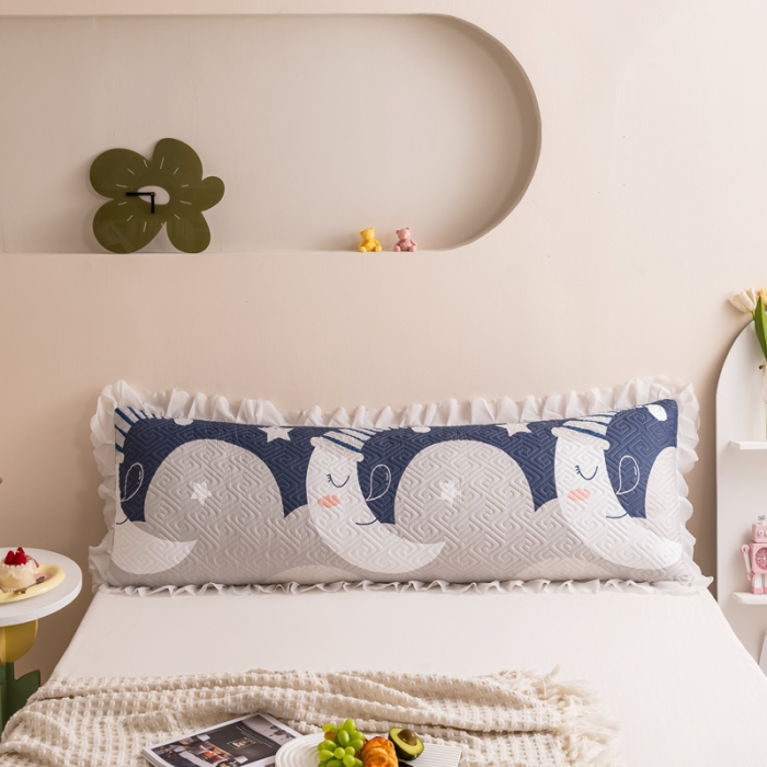 91家纺网 家纺一手货源 找家纺 梦舒羽2025新款夹棉花边双人枕套单人加厚长款枕芯套 月亮宝宝