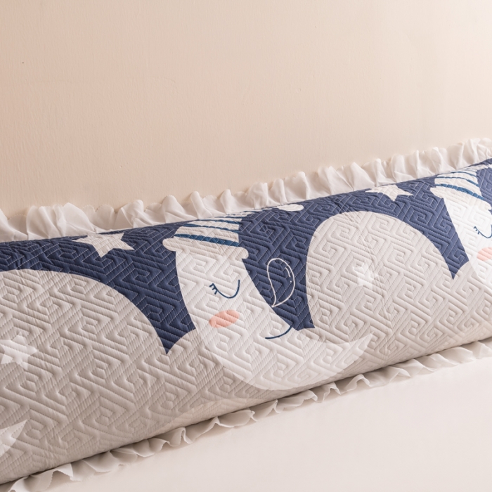 91家纺网 家纺一手货源 找家纺 梦舒羽2025新款夹棉花边双人枕套单人加厚长款枕芯套 月亮宝宝