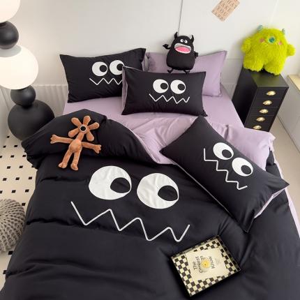 91家纺网 家纺一手货源 找家纺 曼谷 贴布绣四件套小怪兽柔软磨毛床上用品水洗棉套件 小怪兽-黑糖香芋