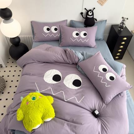 91家纺网 家纺一手货源 找家纺 曼谷 贴布绣四件套小怪兽柔软磨毛床上用品水洗棉套件 小怪兽-香芋海盐