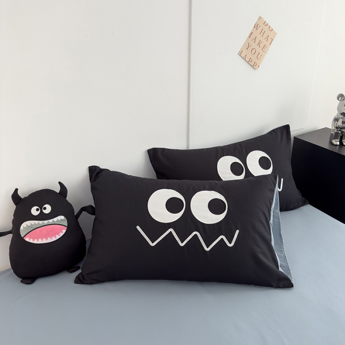 91家纺网 家纺一手货源 找家纺 曼谷 贴布绣四件套小怪兽柔软磨毛床上用品水洗棉套件 小怪兽-黑糖海盐