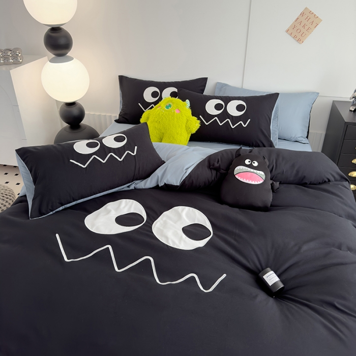 91家纺网 家纺一手货源 找家纺 曼谷 贴布绣四件套小怪兽柔软磨毛床上用品水洗棉套件 小怪兽-黑糖海盐