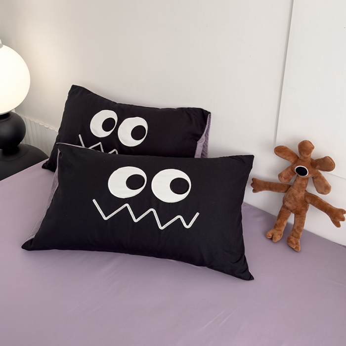 91家纺网 家纺一手货源 找家纺 曼谷 贴布绣四件套小怪兽柔软磨毛床上用品水洗棉套件 小怪兽-黑糖香芋