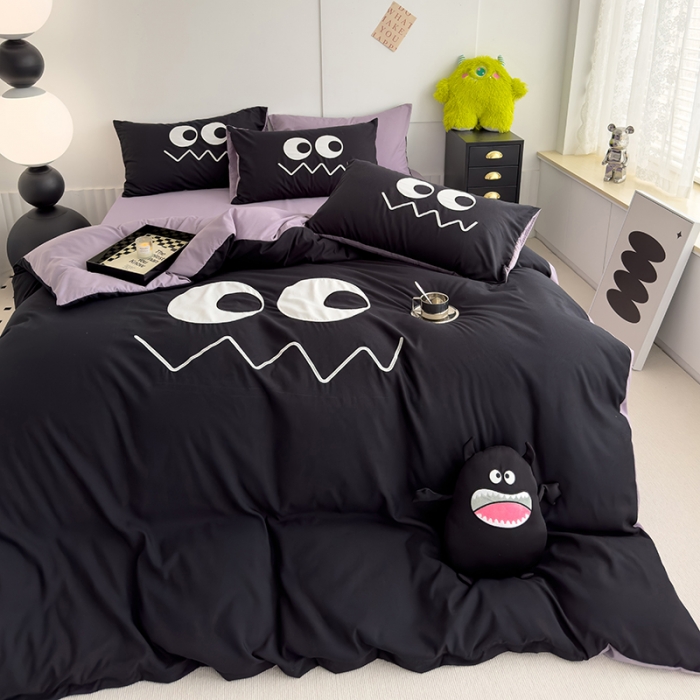 91家纺网 家纺一手货源 找家纺 曼谷 贴布绣四件套小怪兽柔软磨毛床上用品水洗棉套件 小怪兽-黑糖香芋