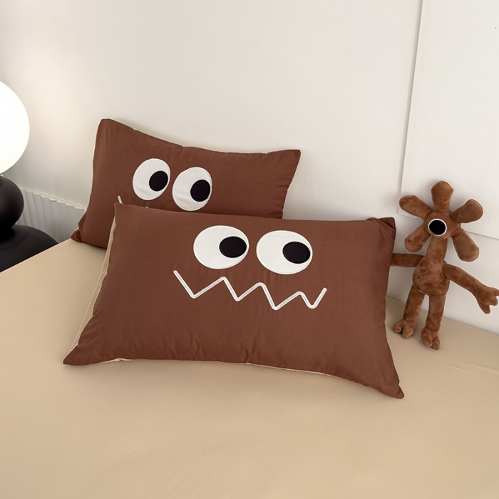 91家纺网 家纺一手货源 找家纺 曼谷 贴布绣四件套小怪兽柔软磨毛床上用品水洗棉套件 小怪兽-焦糖奶杏