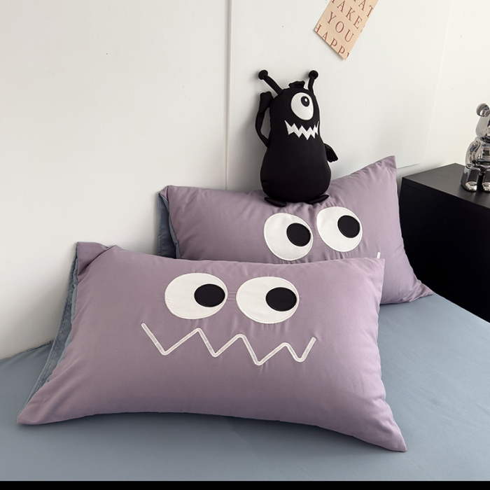 91家纺网 家纺一手货源 找家纺 曼谷 贴布绣四件套小怪兽柔软磨毛床上用品水洗棉套件 小怪兽-香芋海盐