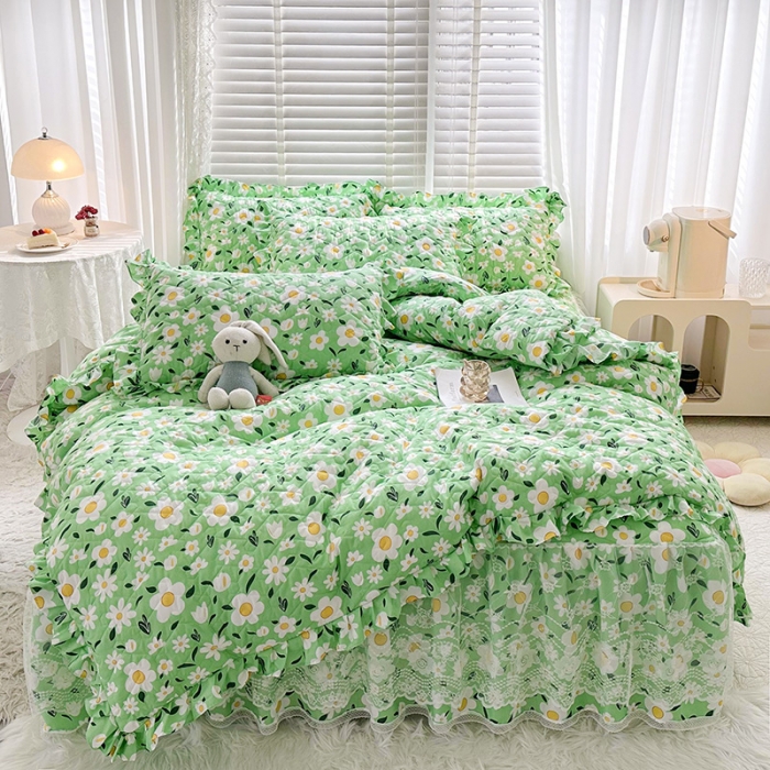 91家纺网 家纺一手货源 找家纺 宜凡家纺 2023新款云朵棉床笠式床裙四件套 元气朵朵