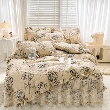 91家纺网 家纺一手货源 找家纺 宜凡家纺 2023新款云朵棉床笠式床裙四件套 嫣语