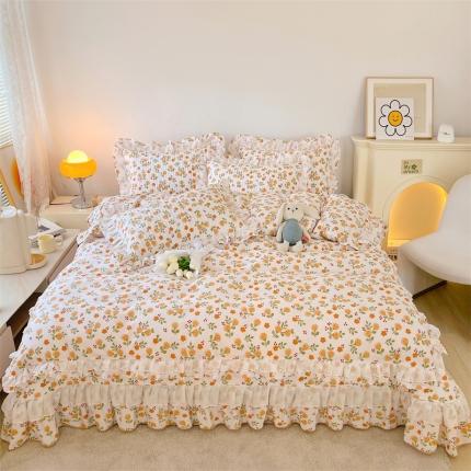 91家纺网 家纺一手货源 找家纺 宜凡 2023新款全棉双层花边床盖四件套系列 温馨花园