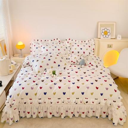 91家纺网 家纺一手货源 找家纺 宜凡 2023新款全棉双层花边床盖四件套系列 心动时刻