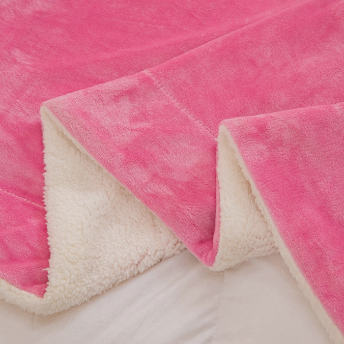 91家纺网 家纺一手货源 找家纺 卡琪曼 2022新双面法兰绒羊羔绒毛毯办公室午睡盖毯子粉色（白羊羔绒）