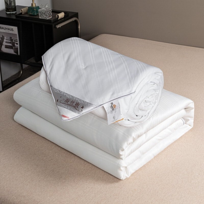 91家纺网 家纺一手货源 找家纺 恒鑫 2025新款全棉提花桑蚕丝夏被春秋被冬被子母被被芯 月光白