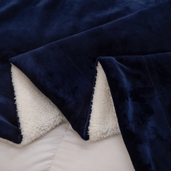 91家纺网 家纺一手货源 找家纺 卡琪曼 2022新双面法兰绒羊羔绒毛毯办公室午睡盖毯子深蓝（白羊羔绒）