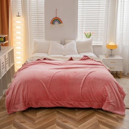 91家纺网 家纺一手货源 找家纺 卡琪曼 2022双面法兰绒羊羔绒毛毯办公室午睡盖毯子西瓜红（白羊羔绒）