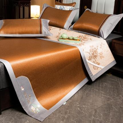 91家纺网 家纺一手货源 找家纺 恋佳 2025新款冰藤双面凉席三件套 冰藤咖