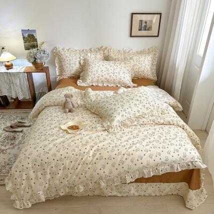 棉生活 2025新款洛丽塔花边款全棉四件套 贝贝熊