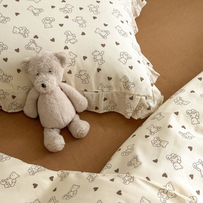 91家纺网 家纺一手货源 找家纺 棉生活 2025新款洛丽塔花边款全棉四件套 贝贝熊