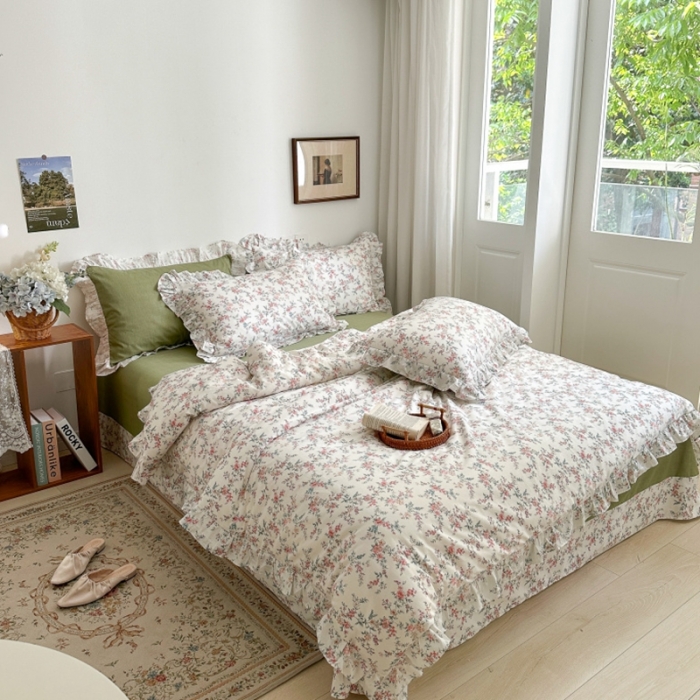 91家纺网 家纺一手货源 找家纺 棉生活 2025新款洛丽塔花边款全棉四件套 典雅花开