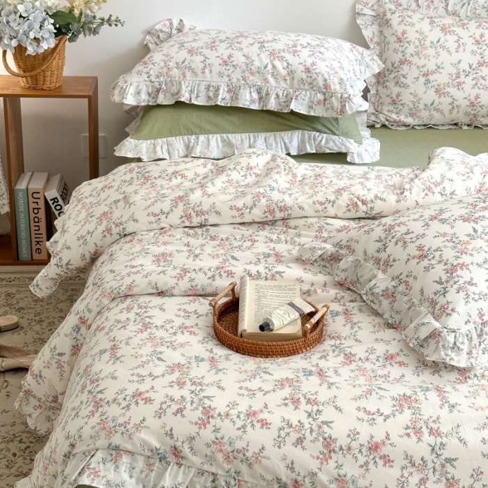 91家纺网 家纺一手货源 找家纺 棉生活 2025新款洛丽塔花边款全棉四件套 典雅花开