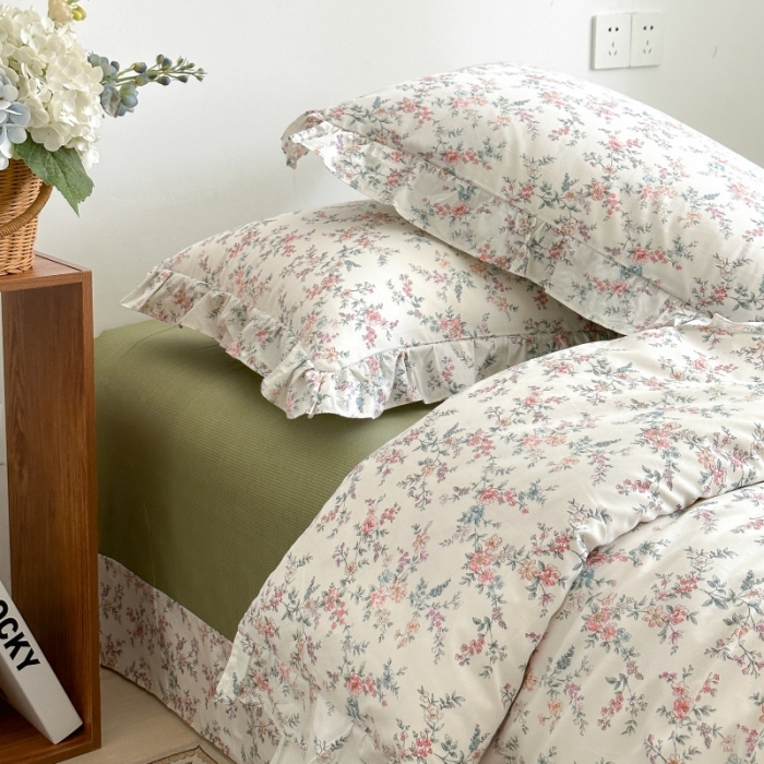 91家纺网 家纺一手货源 找家纺 棉生活 2025新款洛丽塔花边款全棉四件套 典雅花开