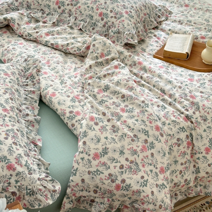 91家纺网 家纺一手货源 找家纺 棉生活 2025新款洛丽塔花边款全棉四件套 花田妙语