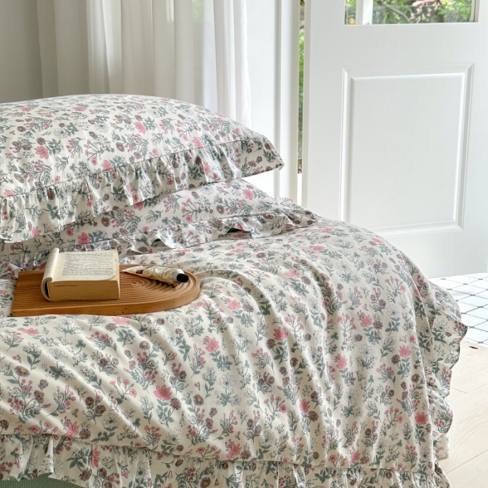 91家纺网 家纺一手货源 找家纺 棉生活 2025新款洛丽塔花边款全棉四件套 花田妙语