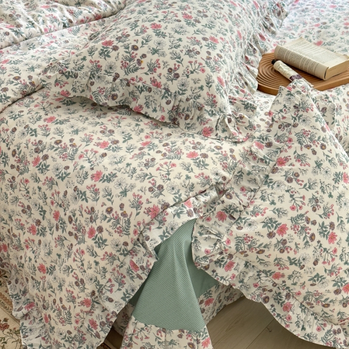 91家纺网 家纺一手货源 找家纺 棉生活 2025新款洛丽塔花边款全棉四件套 花田妙语