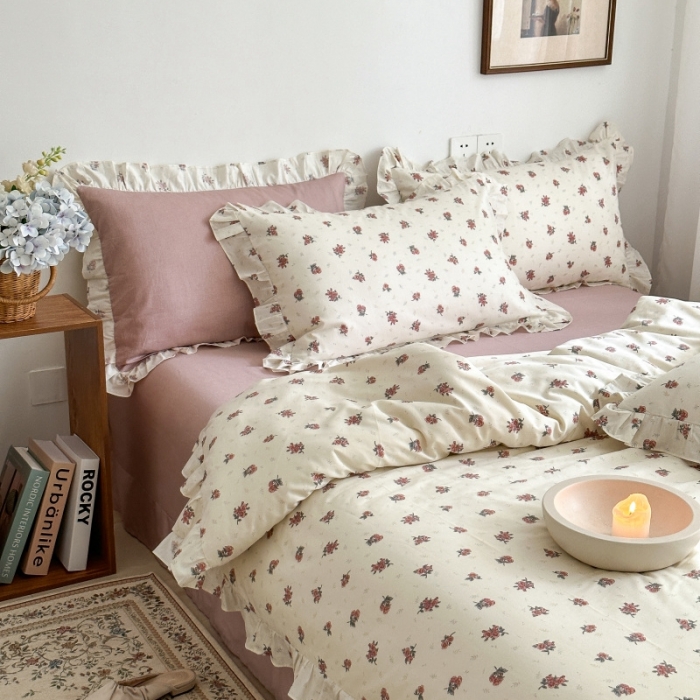 91家纺网 家纺一手货源 找家纺 棉生活 2025新款洛丽塔花边款全棉四件套 如愿