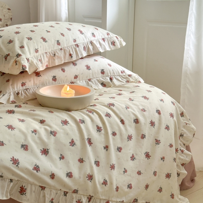 91家纺网 家纺一手货源 找家纺 棉生活 2025新款洛丽塔花边款全棉四件套 如愿