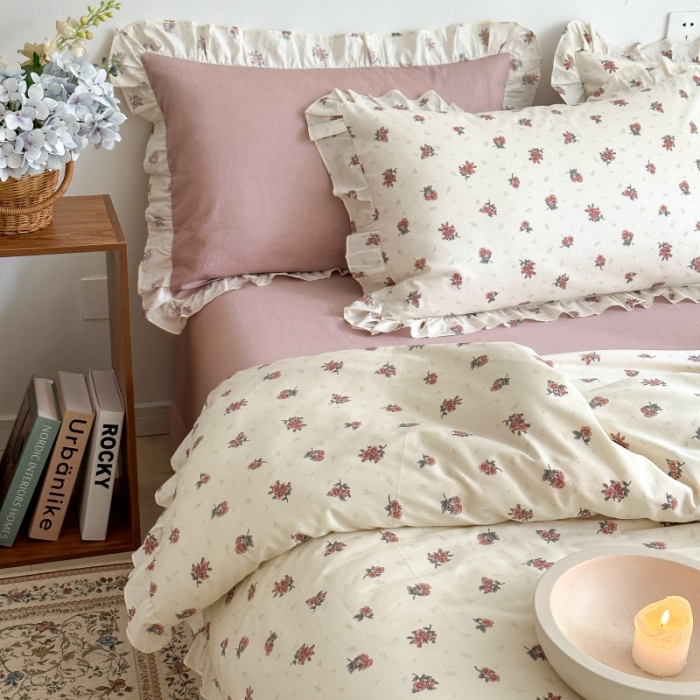 91家纺网 家纺一手货源 找家纺 棉生活 2025新款洛丽塔花边款全棉四件套 如愿