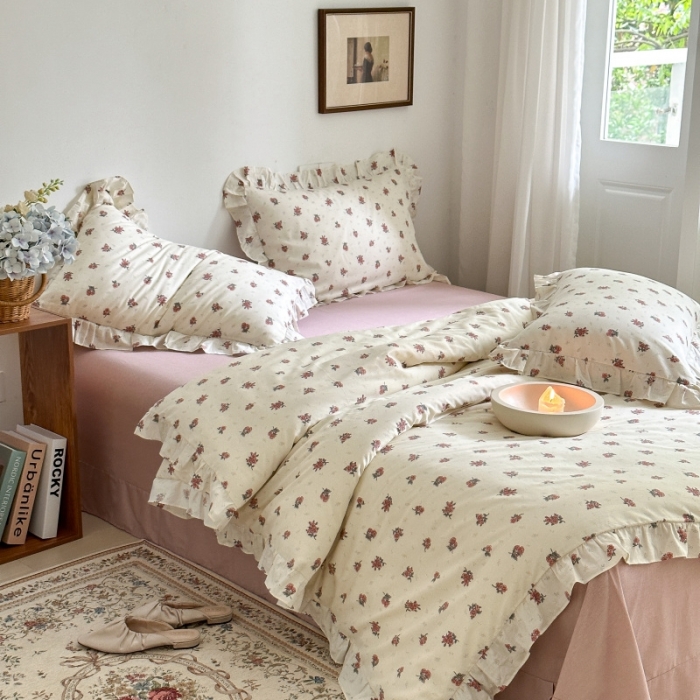 91家纺网 家纺一手货源 找家纺 棉生活 2025新款洛丽塔花边款全棉四件套 如愿