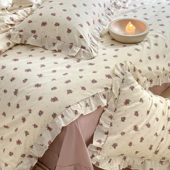 91家纺网 家纺一手货源 找家纺 棉生活 2025新款洛丽塔花边款全棉四件套 如愿