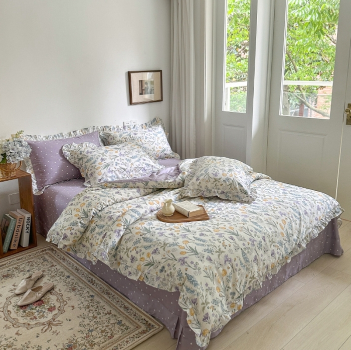 91家纺网 家纺一手货源 找家纺 棉生活 2025新款洛丽塔花边款全棉四件套 蕊珠