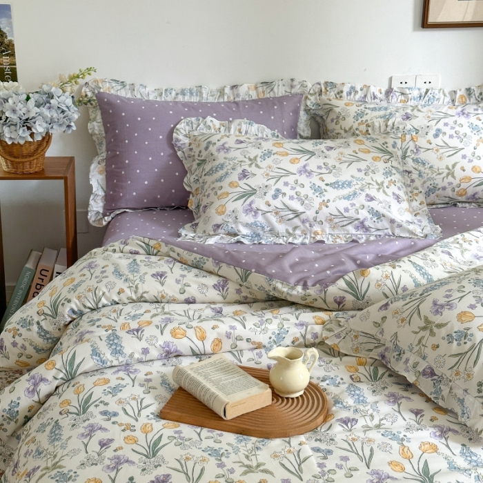 91家纺网 家纺一手货源 找家纺 棉生活 2025新款洛丽塔花边款全棉四件套 蕊珠