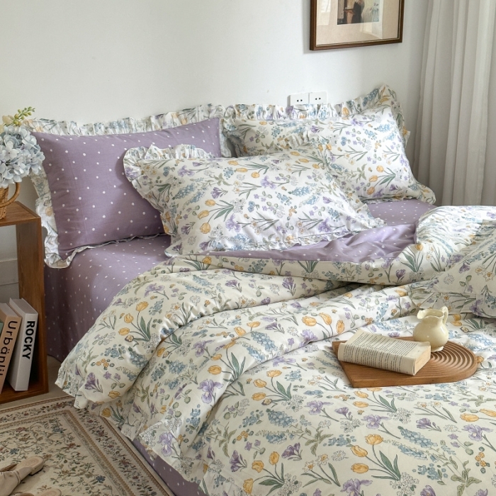 91家纺网 家纺一手货源 找家纺 棉生活 2025新款洛丽塔花边款全棉四件套 蕊珠