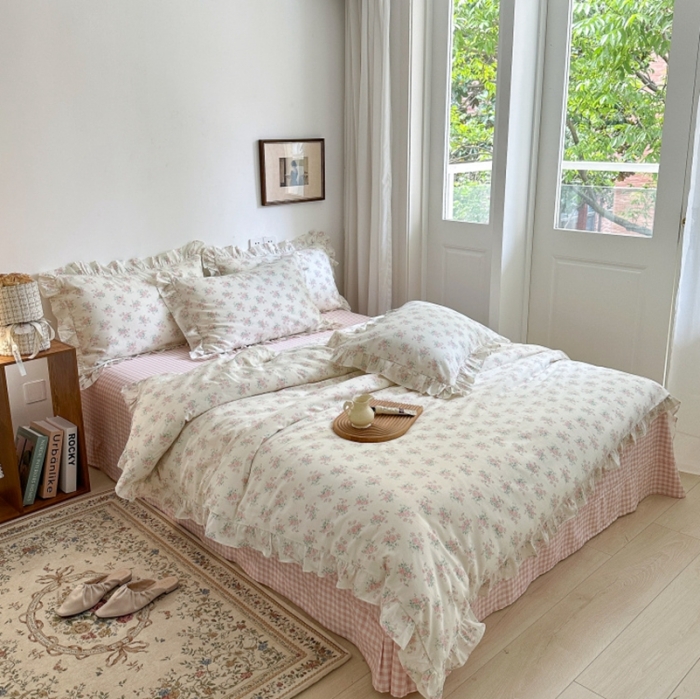 91家纺网 家纺一手货源 找家纺 棉生活 2025新款洛丽塔花边款全棉四件套 少女心