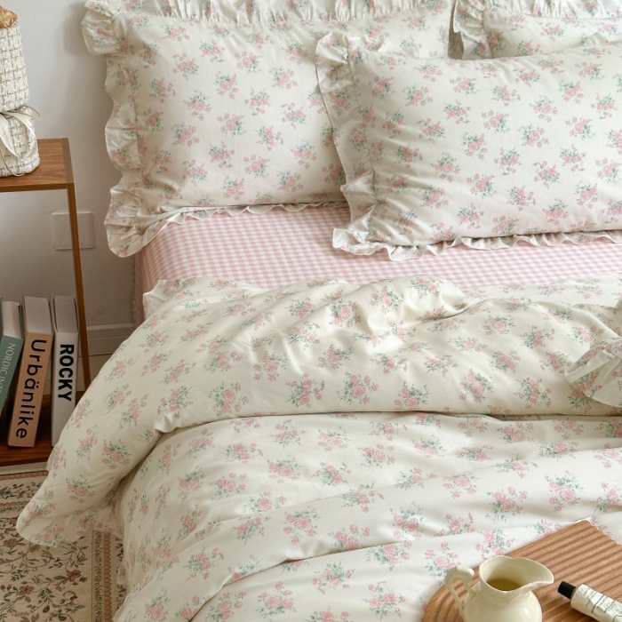 91家纺网 家纺一手货源 找家纺 棉生活 2025新款洛丽塔花边款全棉四件套 少女心