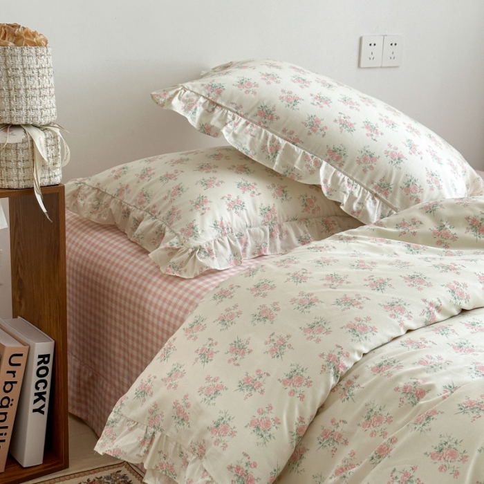 91家纺网 家纺一手货源 找家纺 棉生活 2025新款洛丽塔花边款全棉四件套 少女心