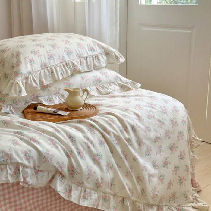 91家纺网 家纺一手货源 找家纺 棉生活 2025新款洛丽塔花边款全棉四件套 少女心