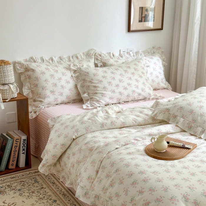 91家纺网 家纺一手货源 找家纺 棉生活 2025新款洛丽塔花边款全棉四件套 少女心