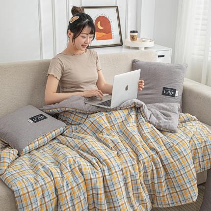 翰轩家居 2023新款全棉色织水洗棉大豆抱枕被 巴厘岛