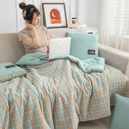 翰轩家居 2023新款全棉色织水洗棉大豆抱枕被 巴洛格
