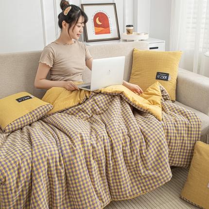 翰轩家居 2023新款全棉色织水洗棉大豆抱枕被 柏林格