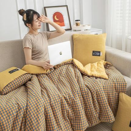 翰轩家居 2023新款全棉色织水洗棉大豆抱枕被 格韵
