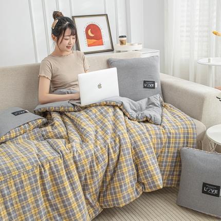 翰轩家居 2023新款全棉色织水洗棉大豆抱枕被 卡森