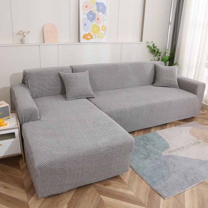 91家纺网 家纺一手货源 找家纺 兴妮雅家纺 2023新款雪尼尔贵妃全包沙发笠弹力全包冬季加厚沙发坐垫套 浅灰