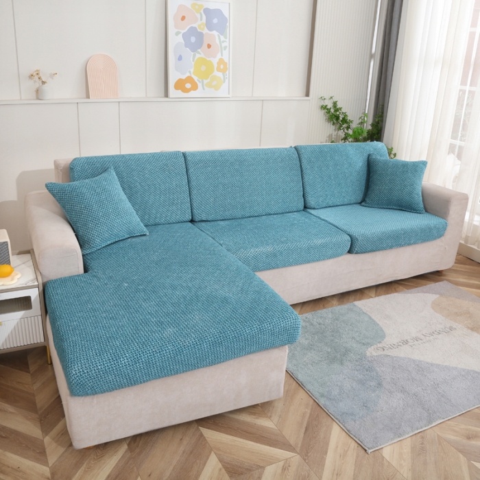 91家纺网 家纺一手货源 找家纺 兴妮雅家纺 2023新款雪尼尔贵妃坐垫沙发笠弹力全包冬季加厚沙发坐垫套 湖蓝